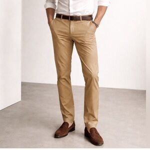 ZARA MAN Slim Straight Khaki Chinos 36x33 + Leather Belt – Mid-Rise Classic